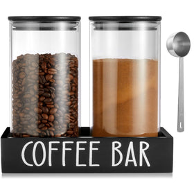 Outnili two canisters on a black wood tray for a stylish coffee bar display