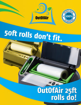 OutOfAir works with all vacuum sealers, shown here for broad compatibility.
