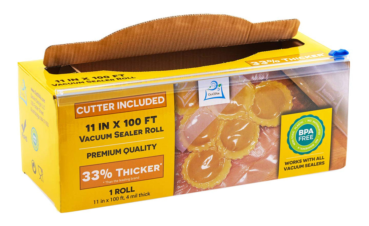 OutOfAir dispenser box with cutter for easy bag sizing in busy kitchens