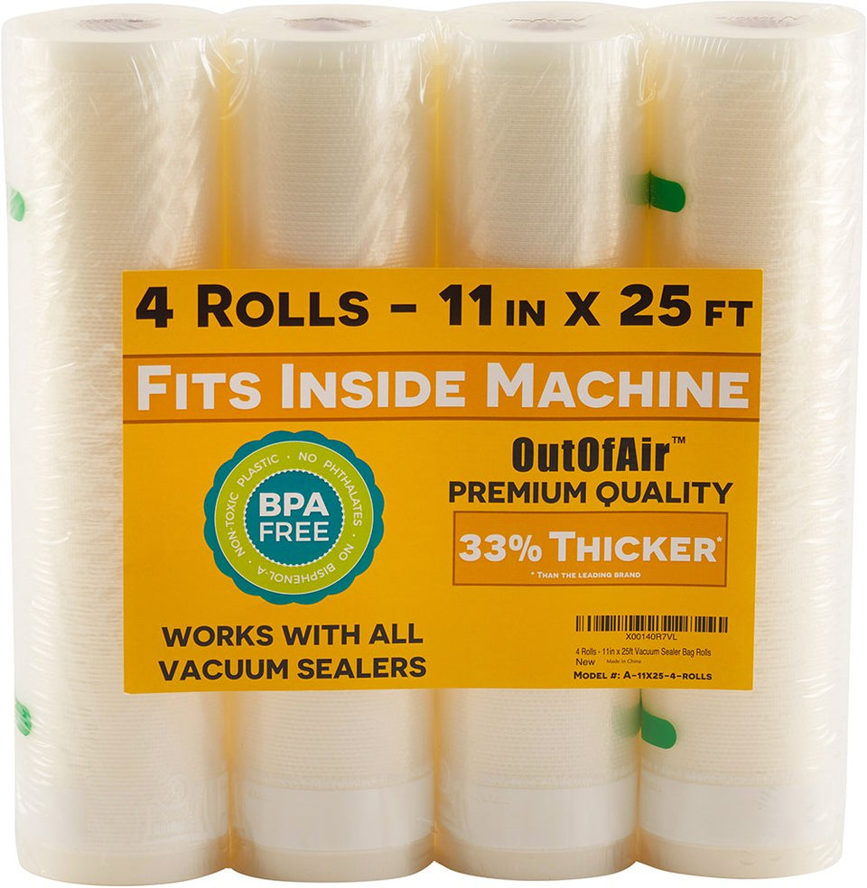 OutOfAir vacuum rolls appearance showcases sturdy packaging for reliable storage.