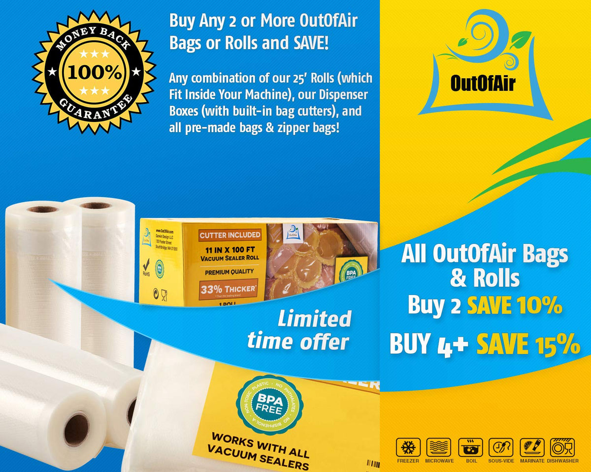 OutOfAir vacuum rolls extra-thick 4mil construction emphasizes puncture resistance.