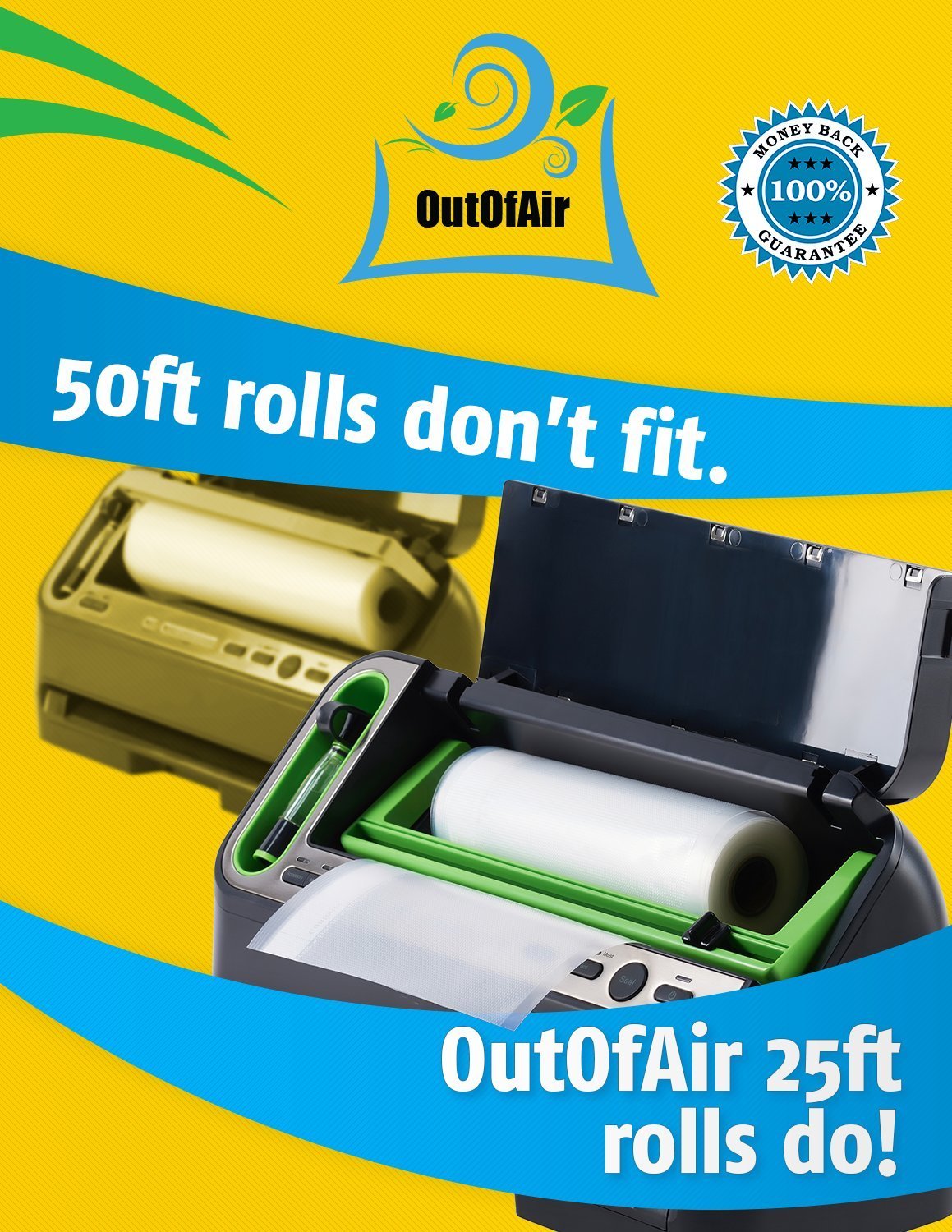 OutOfAir vacuum rolls pack in-use demonstrates flexible sizing for meals on the go.