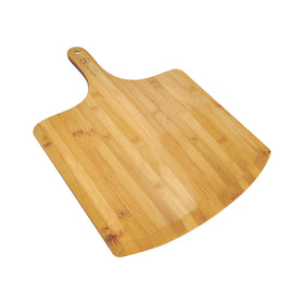 Outset pizza peel with smooth slanted edge for crust-safe lifting.