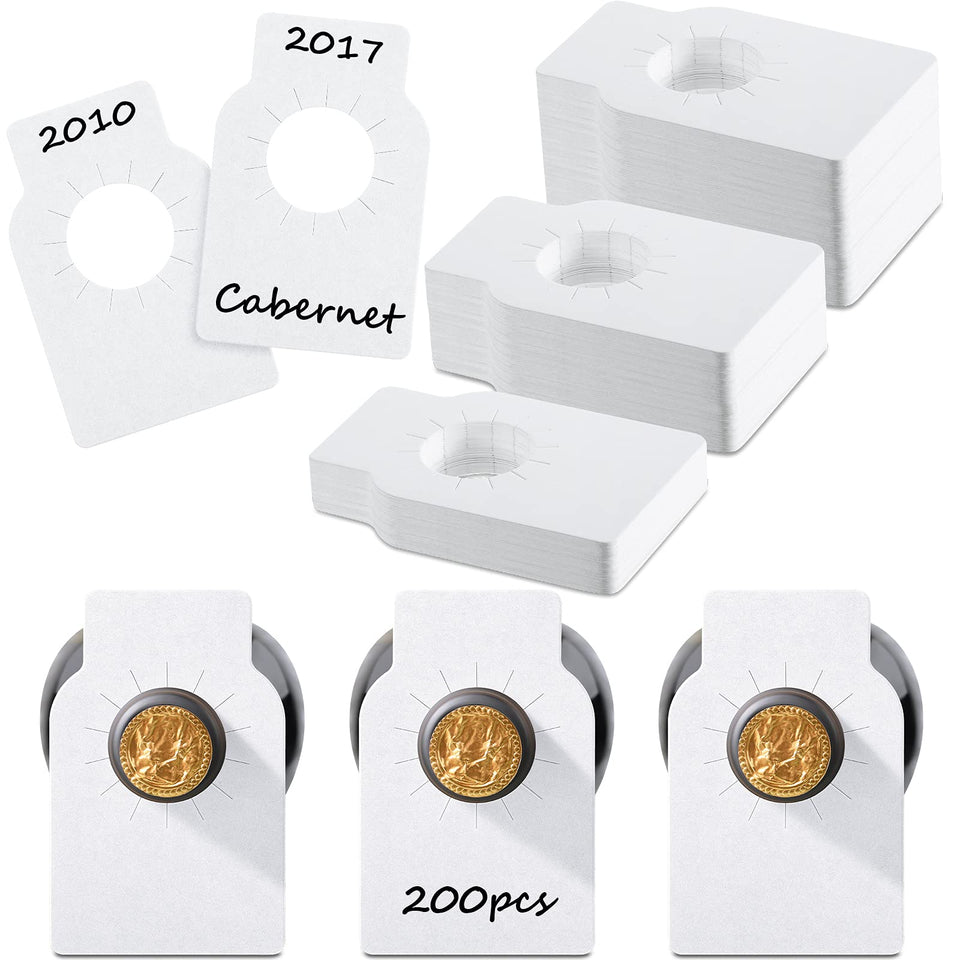 Outus wine bottle tag with hole for easy tagging and clear contents.