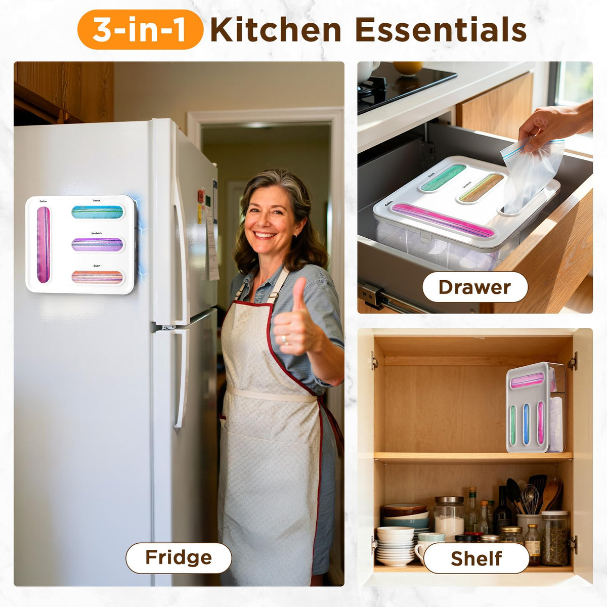 OUTXE 3-in-1 bag organizer installed in a drawer for tidy storage