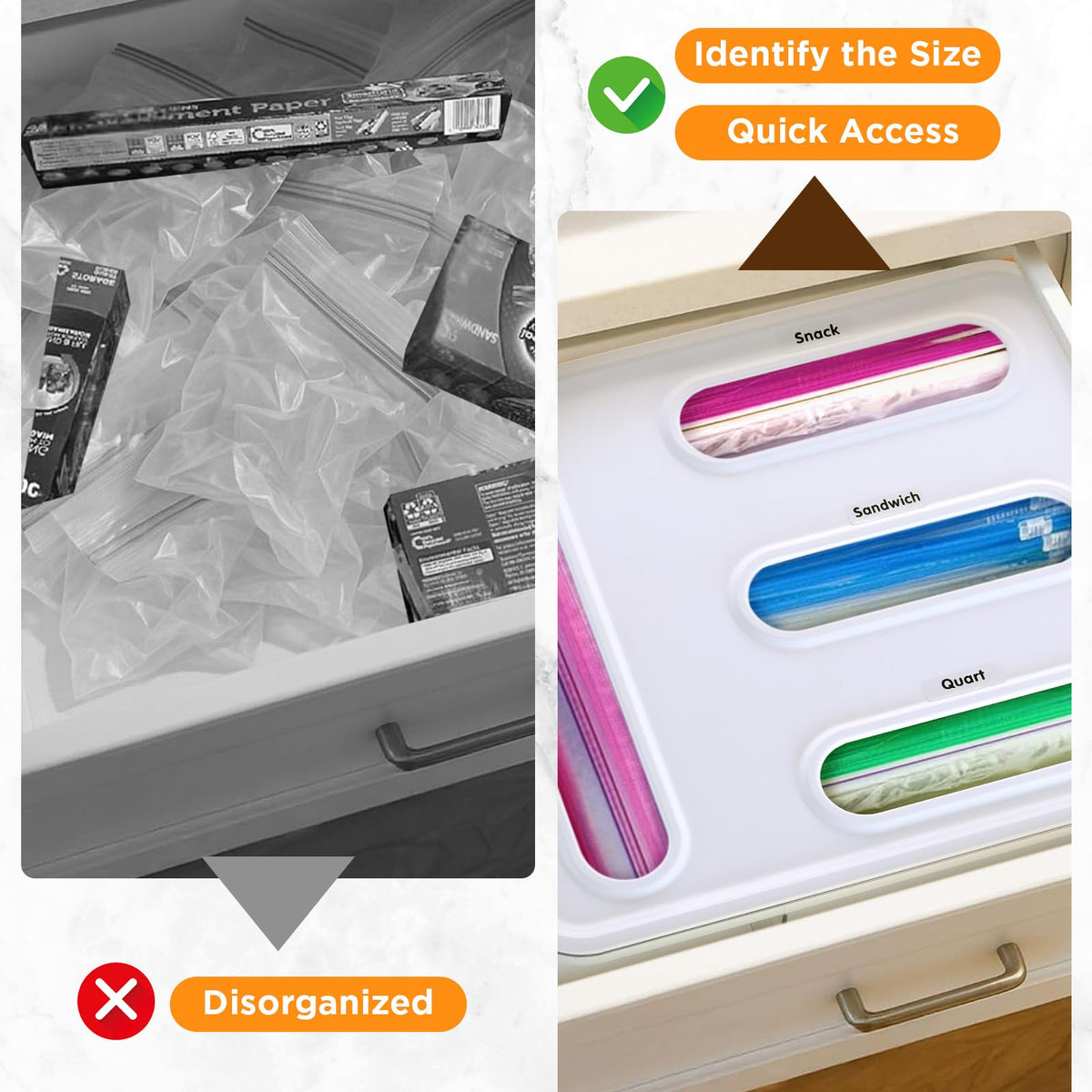 OUTXE accommodates gallon to snack bags for flexible organization