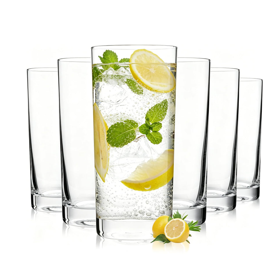 OUWO highball glasses set top view, crystal clarity ideal for cocktails