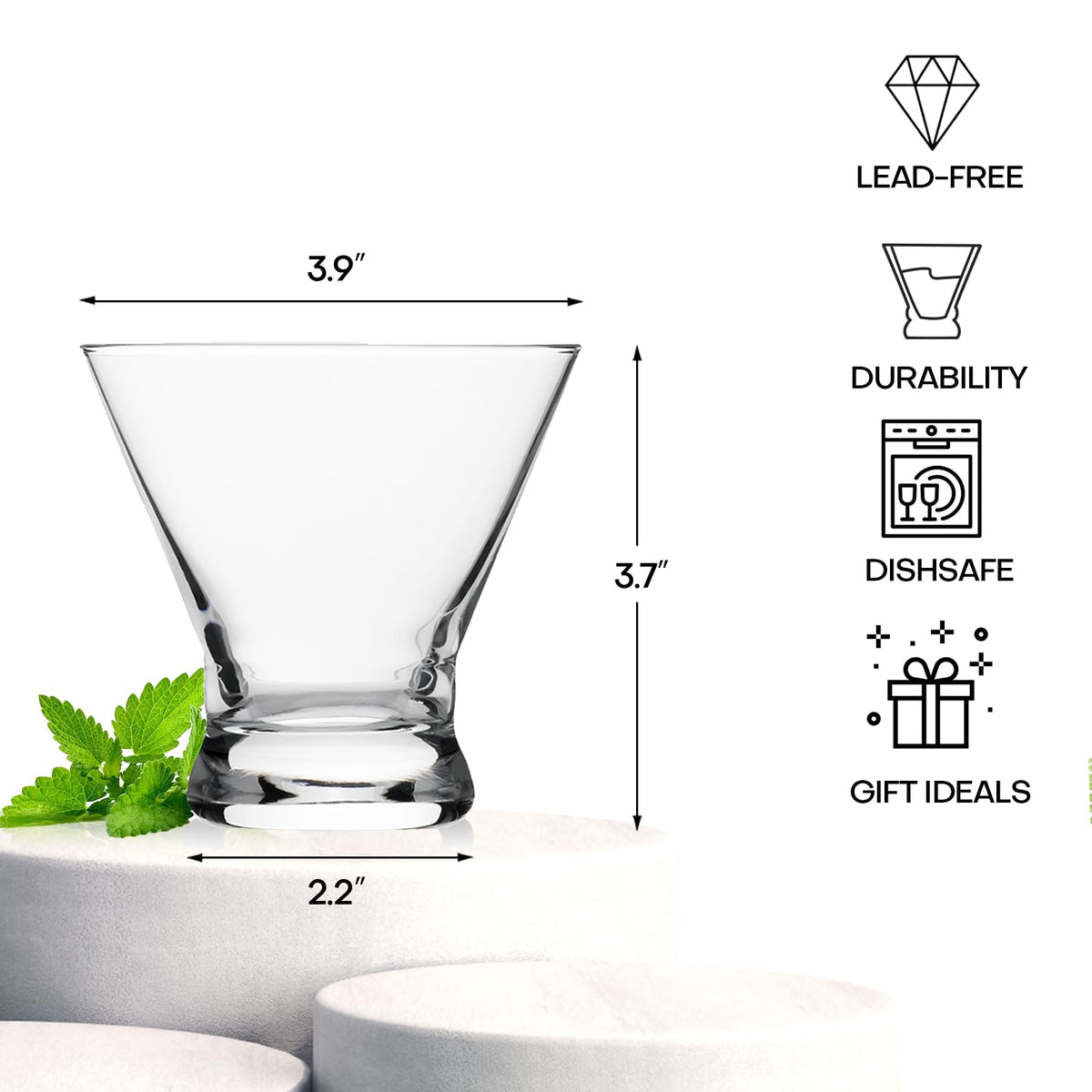 OUWO 8-ounce martini glass highlights cocktails with precise portions.