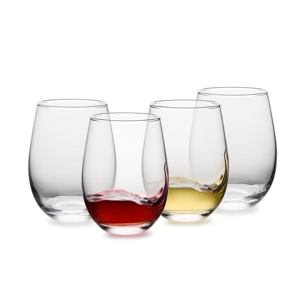 OUWO stemless wine glasses 4-pack with elegant clarity for red and white wines.