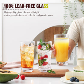 OUWO tall cocktail glass 13oz clear for Collins and mixed drinks