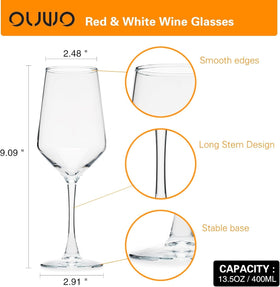 OUWO 13.5oz capacity suits red and white wines for generous pours.