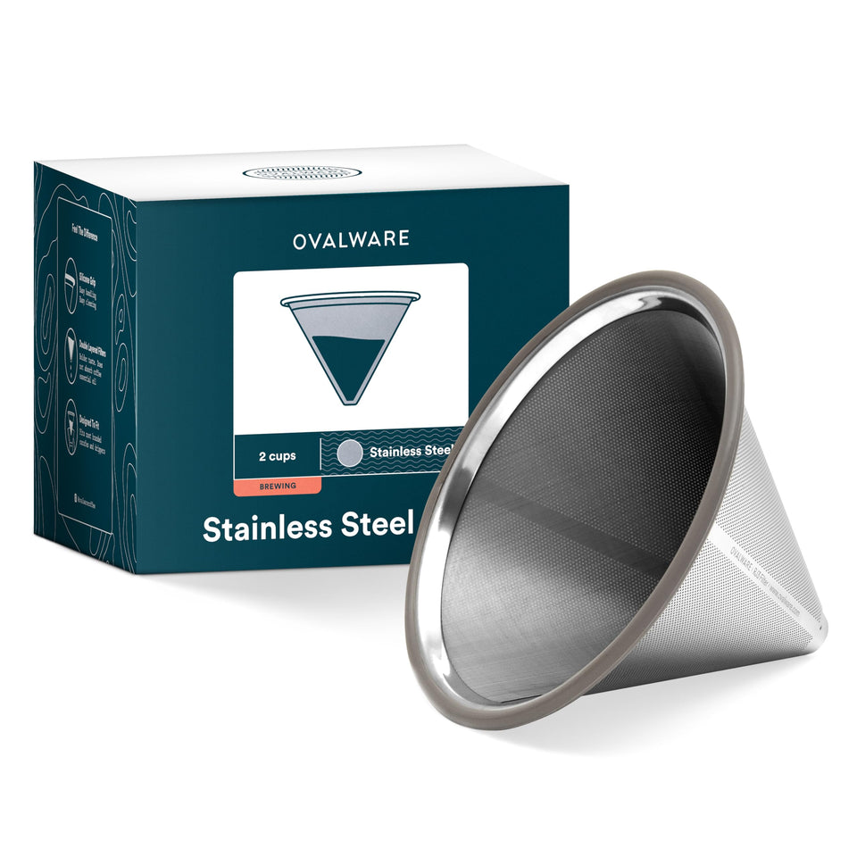 Ovalware paperless filter cone shown for clean, oil-rich brews