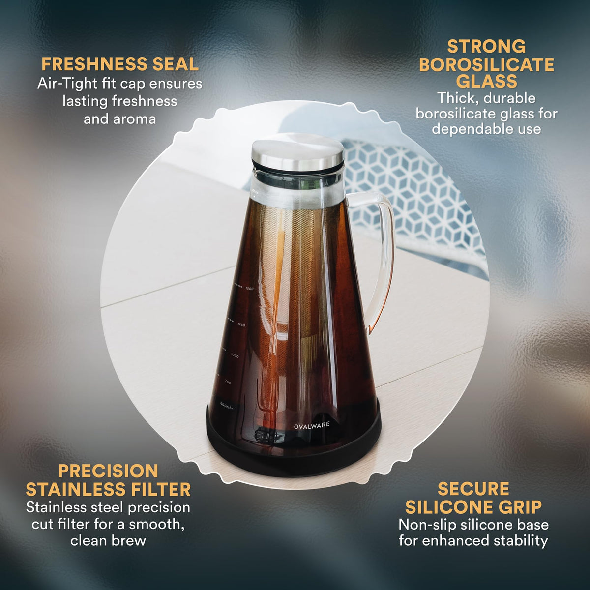 Ovalware removable stainless steel filter for clean, smooth brews
