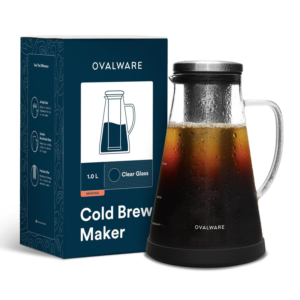 Ovalware RJ3 brewing glass carafe with a convenient pour spout for smooth cold brew concentrate.