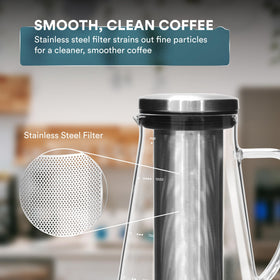 Ovalware RJ3 dishwasher-safe glass and rust-free filter simplify cleanup.