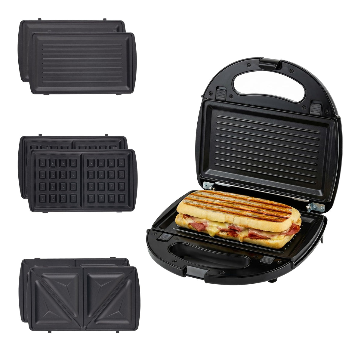 OVENTE 3-in-1 sandwich maker in full setup for quick, versatile meals.