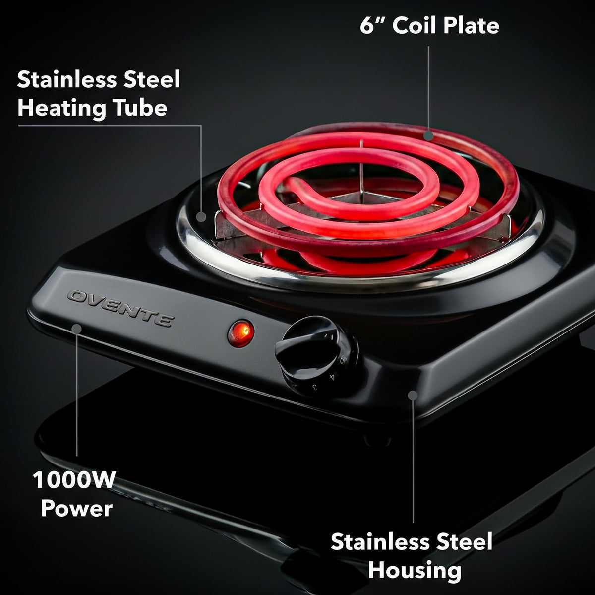OVENTE BGC101B temperature control knob enables precise cooking adjustments.