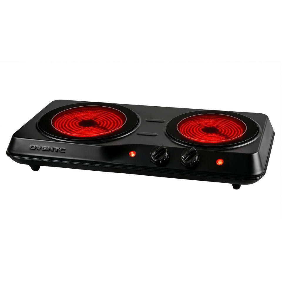 OVENTE BGI102B dual burner top view for quick, convenient meals at home.