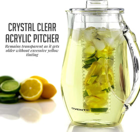 BPA-free acrylic pitcher offers crystal clarity and durable, shatterproof design.