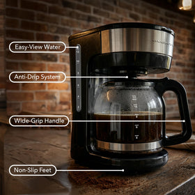 OVENTE CM412B borosilicate glass carafe showing heat resistance