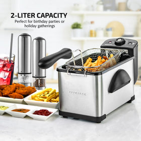 OVENTE deep fryer showing 1500W heating for quick results