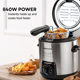 OVENTE deep fryer with adjustable temperature for versatile cooking.