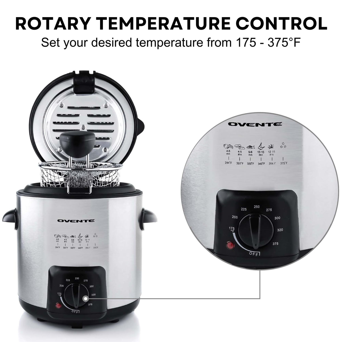OVENTE deep fryer locking lid reduces splatter and odor.