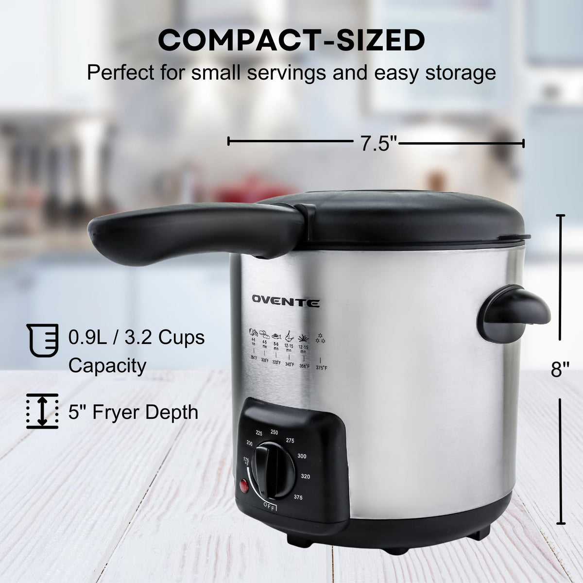 OVENTE deep fryer non-stick interior for quick cleanup.