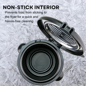 OVENTE deep fryer removable fry basket for easy cleaning.
