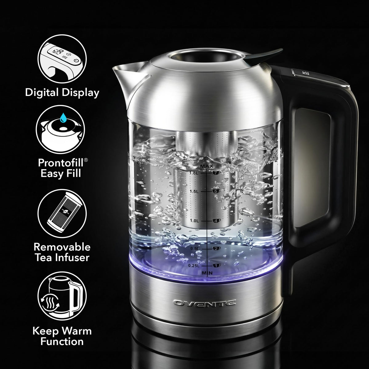 OVENTE built-in digital display shows current water temperature clearly