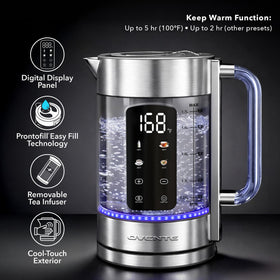 OVENTE kettle with color-changing LEDs indicating heat level for quick temp awareness