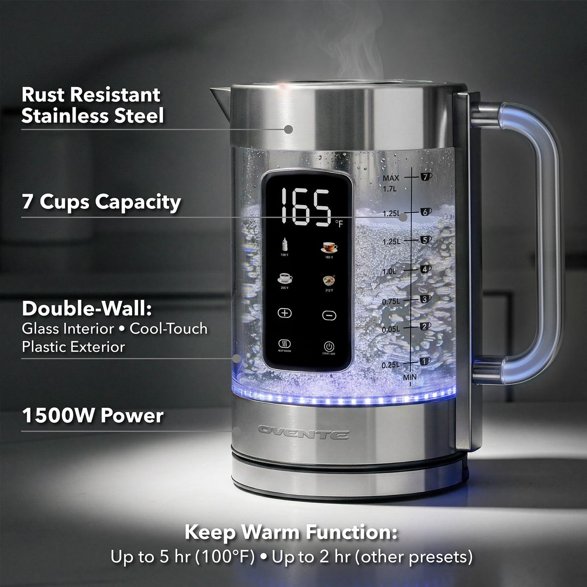 OVENTE borosilicate interior and double-wall design for cool-touch exterior