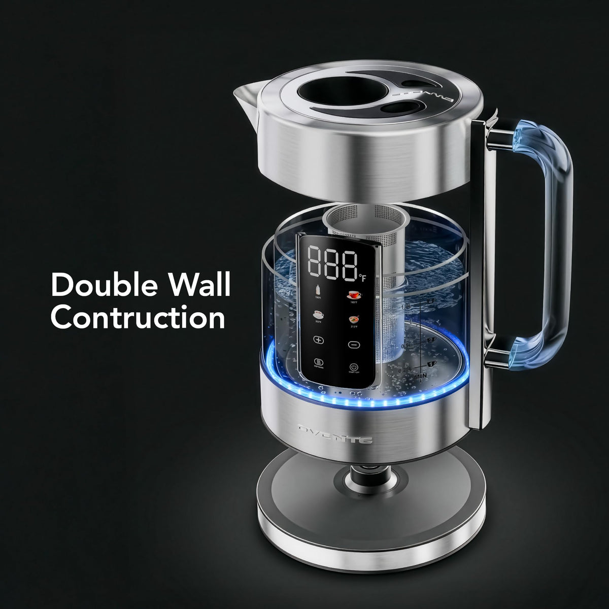 OVENTE Brew & Go infuser for loose-leaf tea inside the glass kettle