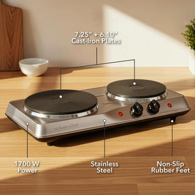 OVENTE temperature control with red indicator light to monitor heat.