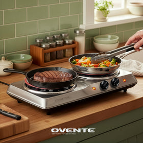 OVENTE easy-clean stainless steel base cleans quickly after meals and splatters.