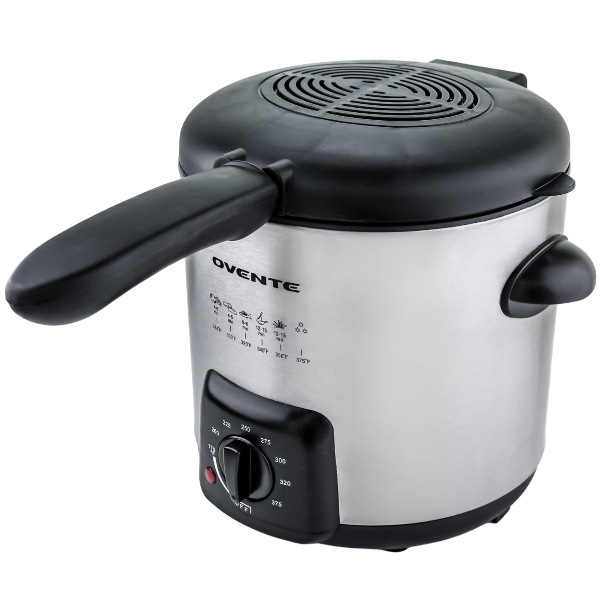 OVENTE electric deep fryer with 0.9L capacity for compact frying.