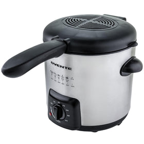 OVENTE electric deep fryer with 0.9L capacity for compact frying.