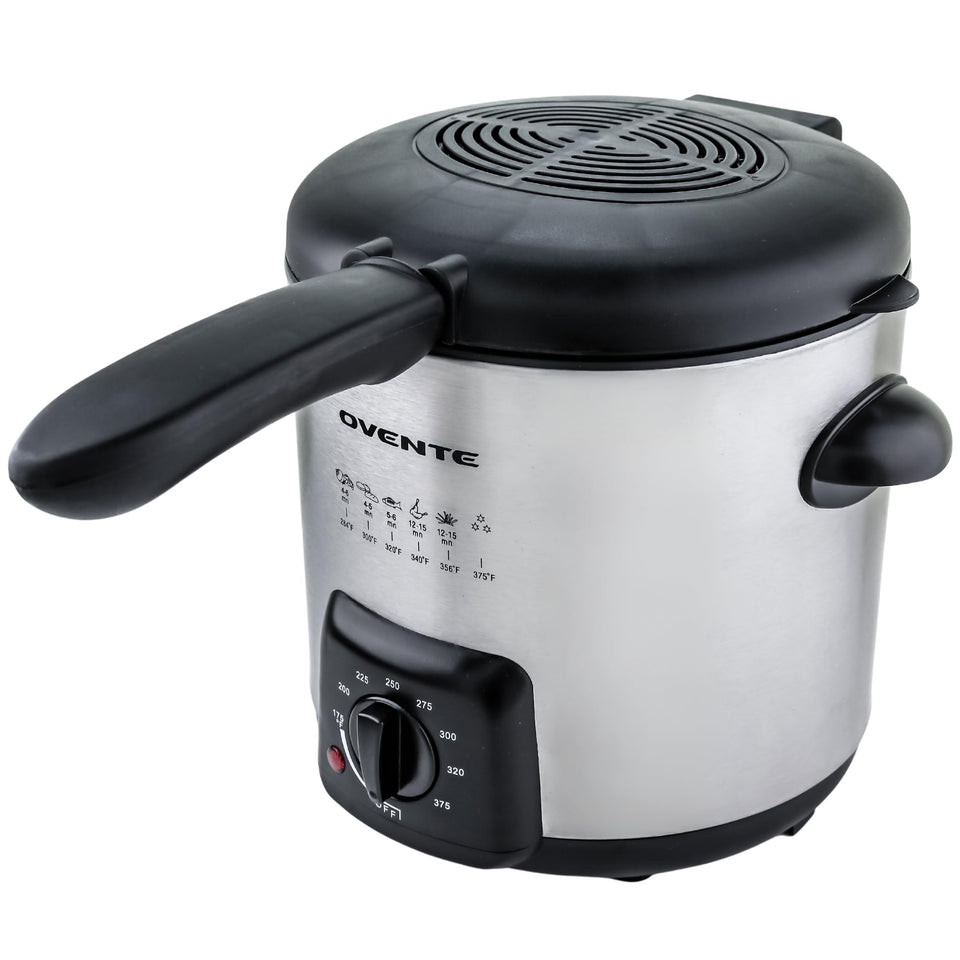 OVENTE electric deep fryer with 0.9L capacity for compact frying.