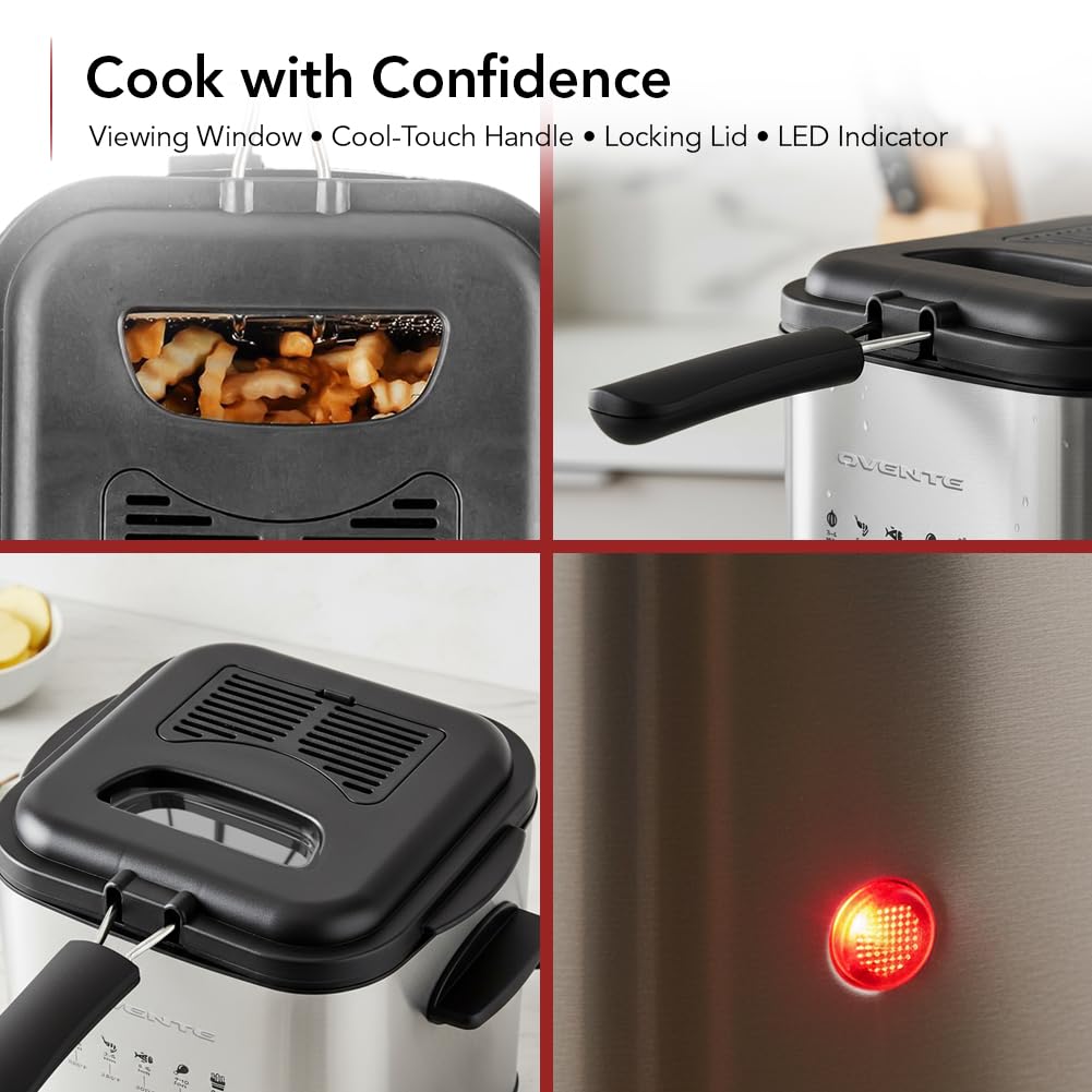 OVENTE 800W fryer with adjustable temperature for versatile cooking.