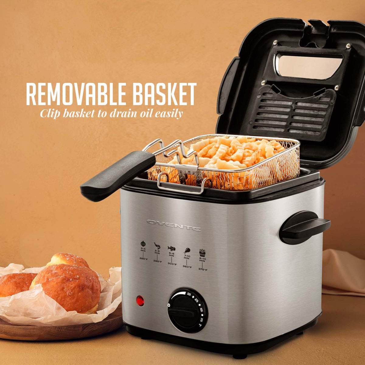 OVENTE deep fryer cool-touch handles for safe, everyday use.