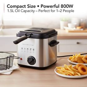 OVENTE non-stick interior facilitates quick cleanup after frying.