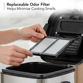 OVENTE silver countertop fryer that fits compact kitchens and apartments.