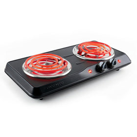 OVENTE electric double burner with 6-inch plate heats quickly for compact kitchens.