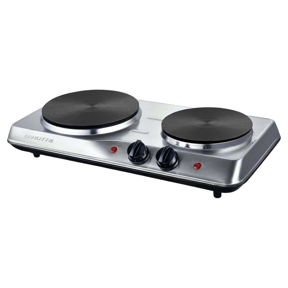 OVENTE electric double burner with 7.25-inch plate for fast, even heating.