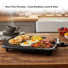 OVENTE griddle cooks pancakes evenly for quick weekend mornings