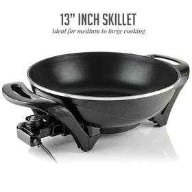 OVENTE wok with tempered glass lid shows progress while sealing moisture.