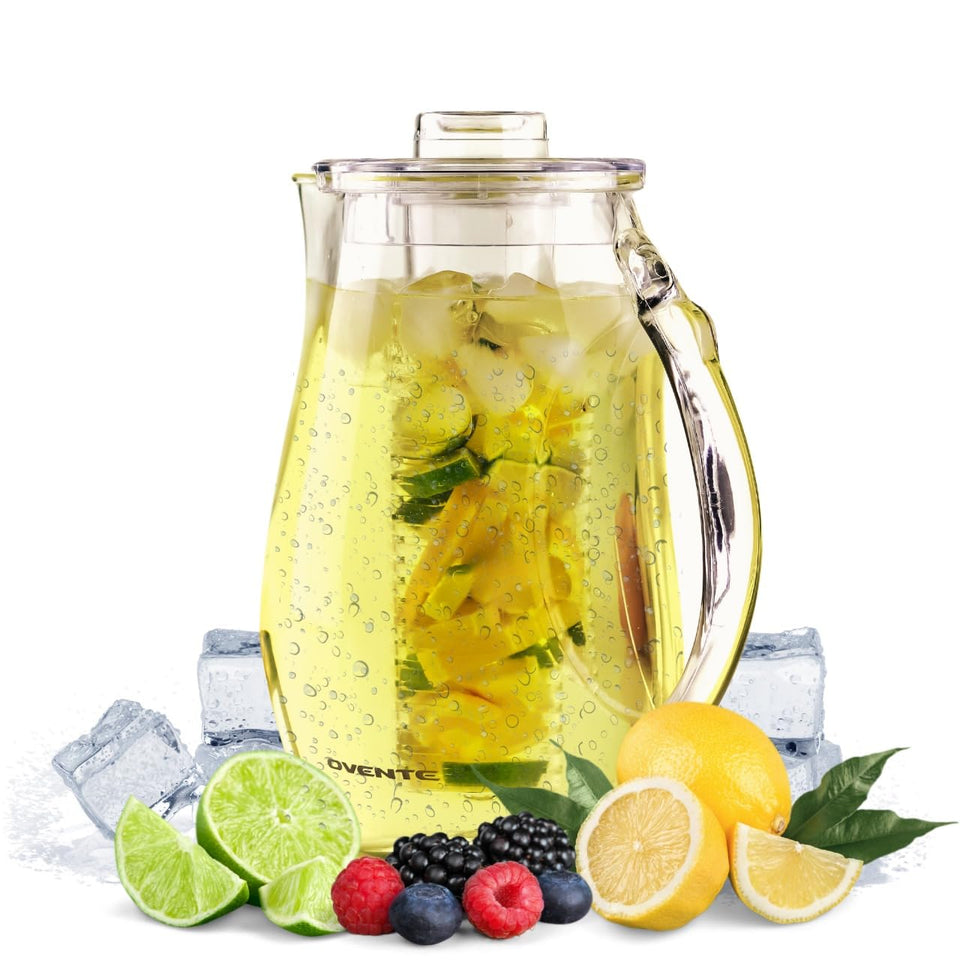 OVENTE fruit infusion pitcher showing 2.5L capacity for healthy flavored water.