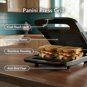 OVENTE GP0401B cool touch handle for safe grilling