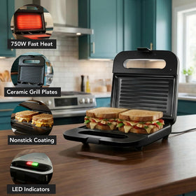 OVENTE GP0401B thermostat control for precise cooking of burgers and veggies