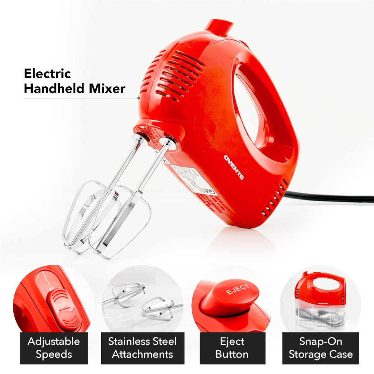 OVENTE HM151R stainless steel whisk attachments ensure smooth, even mixing